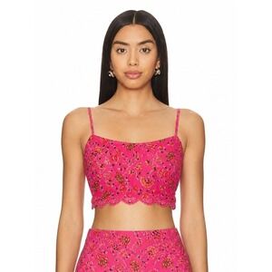 Caroline Constas Boho Pink Floral Scalloped Crop Tank Top Fairy Festival Women L